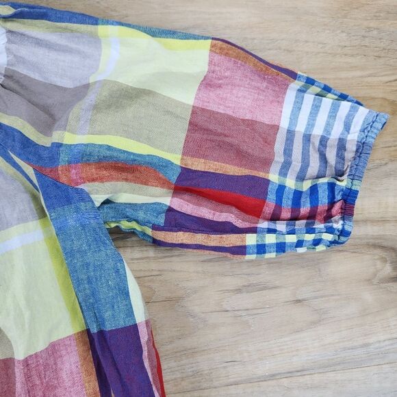 🔺️Lane Bryant Colorful Plaid Linen Blend Off-Shoulder Top Size 14-16 - Picture 8 of 13